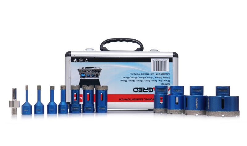 Diamantborrkroneset för keramik, sten, gres och kakel 6–68 mm M14 – 12 delar med väska