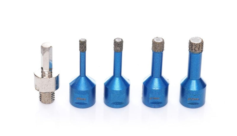 Diamantborrkroneset för keramik, sten, gres och kakel 6–12 mm M14 – 5 delar med väska och adapter