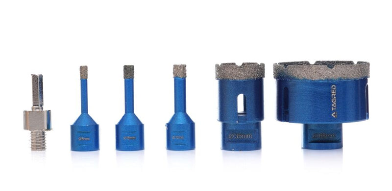 Diamantborrkroneset för keramik, sten, gres och kakel 6–68 mm M14 – 6 delar med väska och adapter